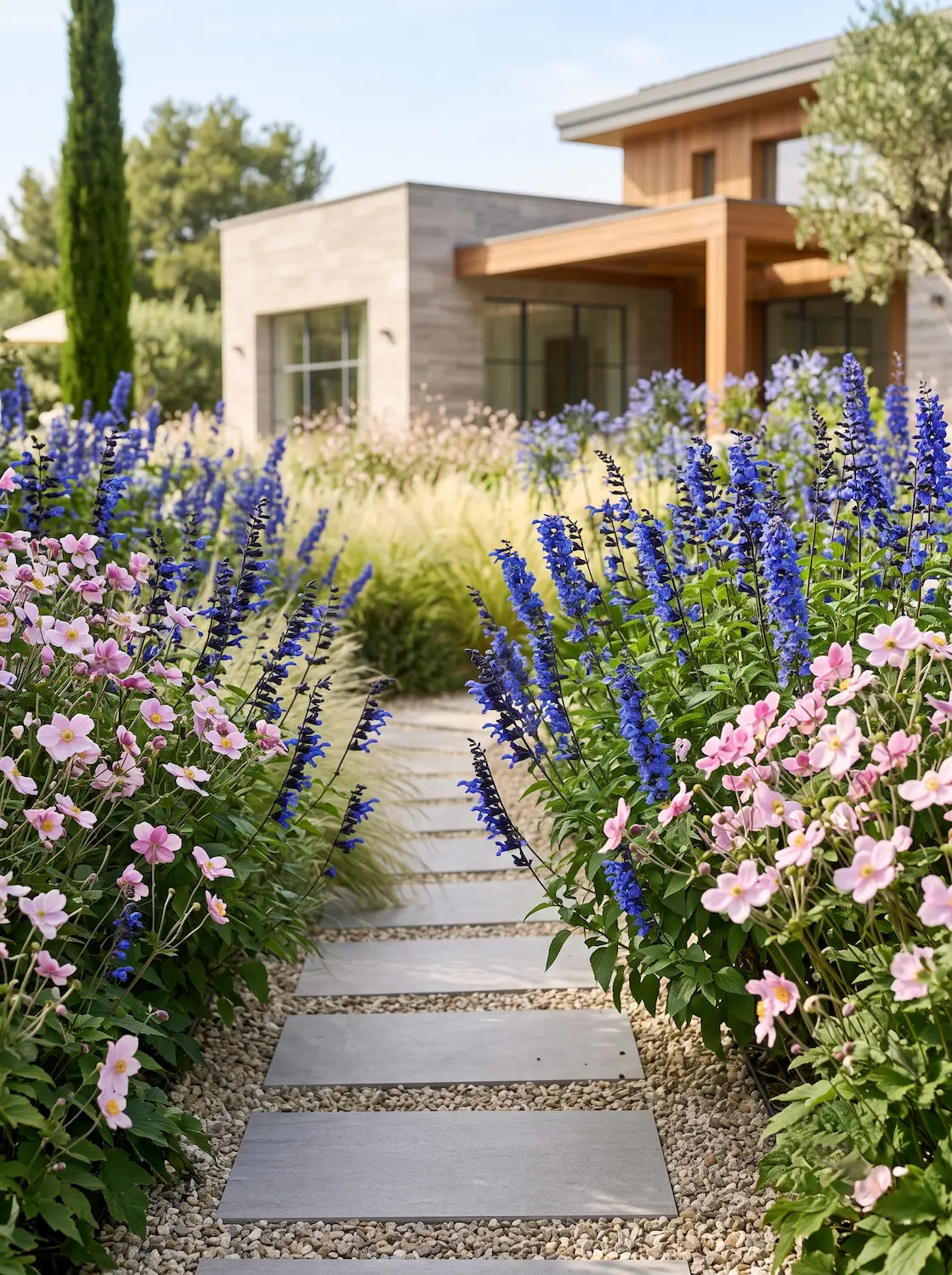 conbinacion salvia y anemona | jardinesconestiloes Conbinacion Salvia Y Anemona Movimiento Y Estructura Diseño De Jardín Para El Final Del Verano