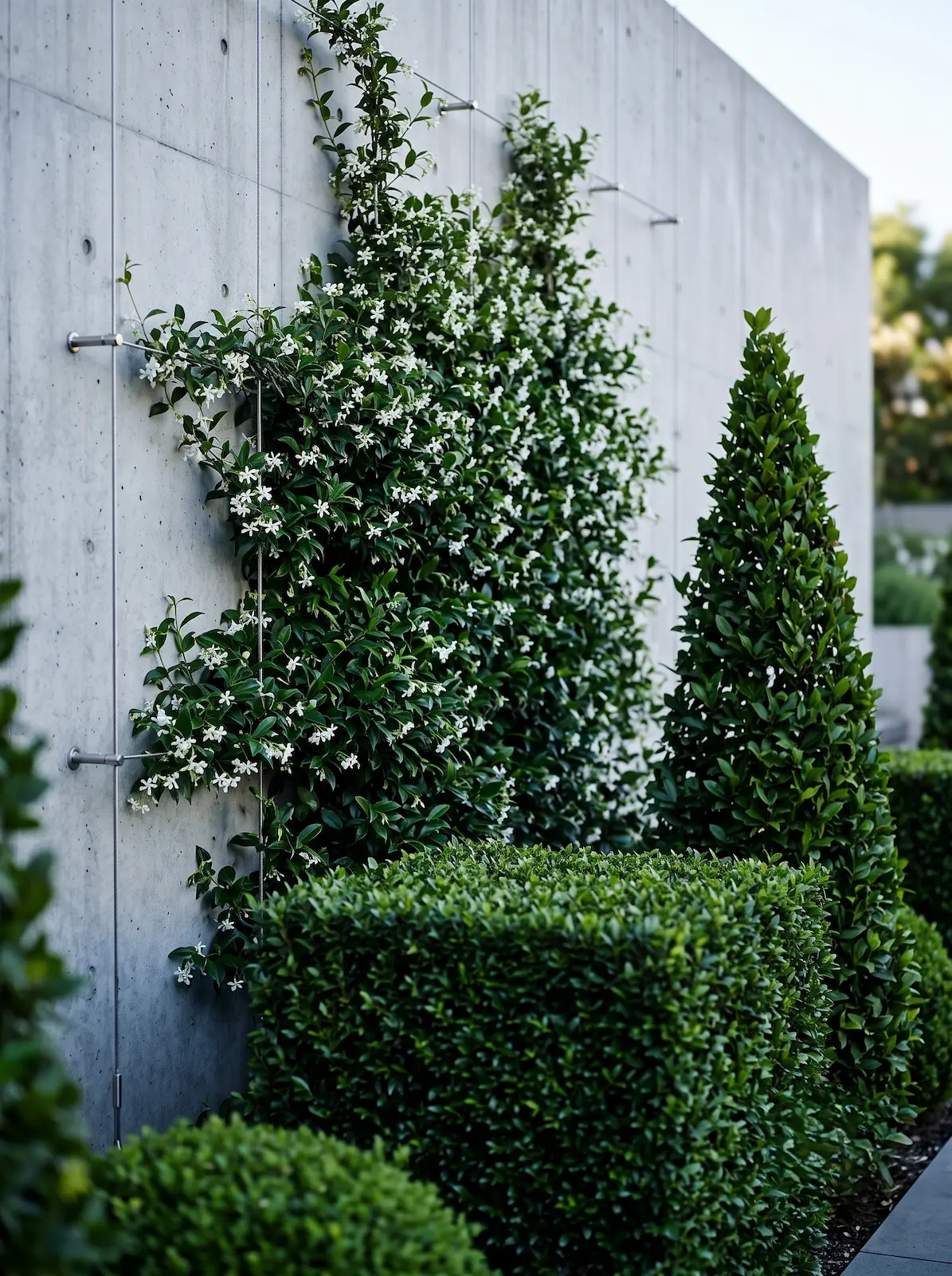Detalle Parterre Jardín Minimalista Hormigón Arquitectura Aromática Bloques Modulares Y Paleta Fría En El Jardín Contemporáneo