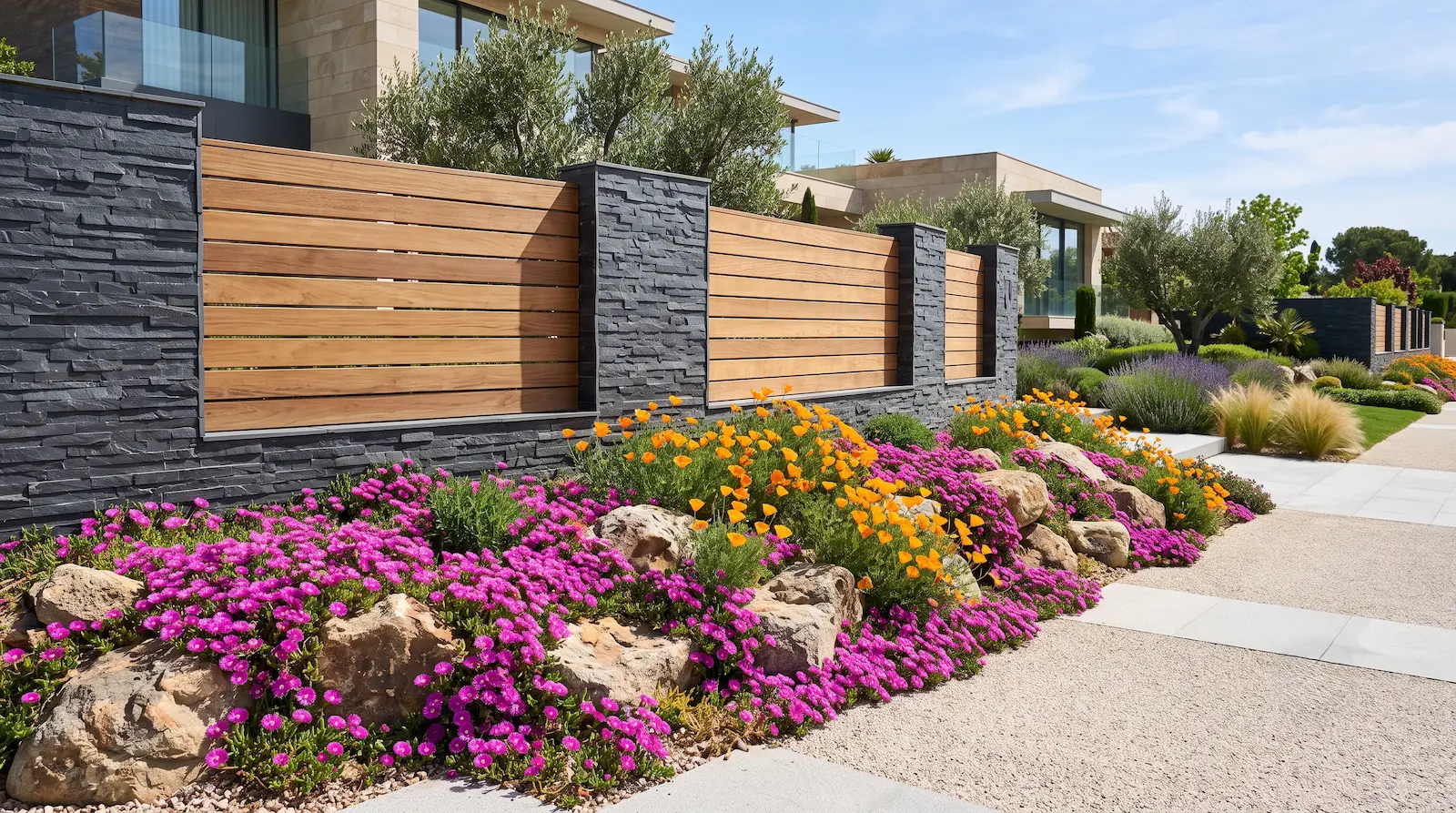 diseño rocalla perimetral | jardinesconestiloes Diseño Rocalla Perimetral Diseño Para Rocallas Perimetrales Cómo Suavizar Cerramientos Masivos a Pleno Sol