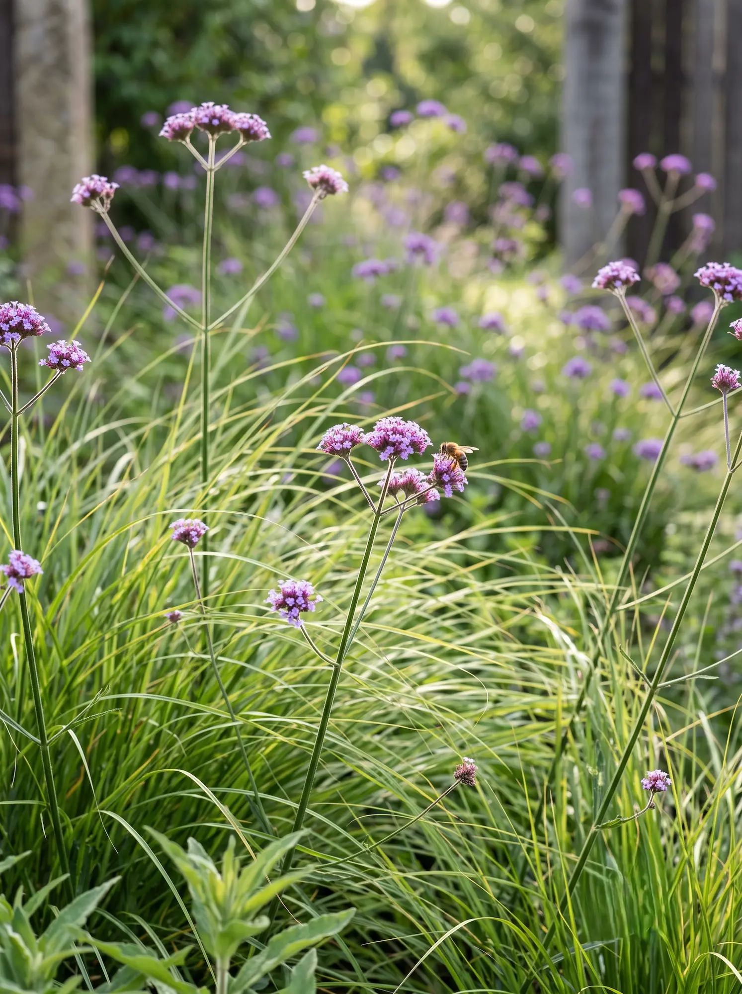 Gramíneas Y Verbena Estructura Del Borde Mixto Follaje Movimiento Y Biodiversidad