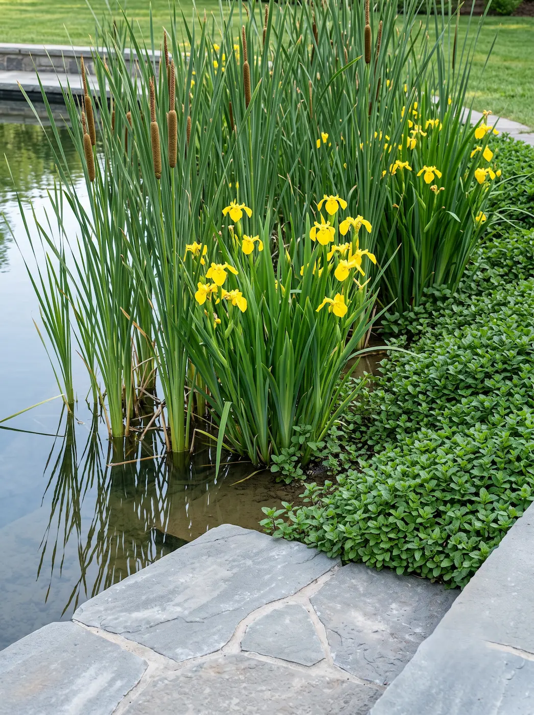 iris y thypa latifolia | jardinesconestiloes Iris Y Thypa Latifolia Arquitectura Anfibia El Sauce Llorón Y La Transición Líquida