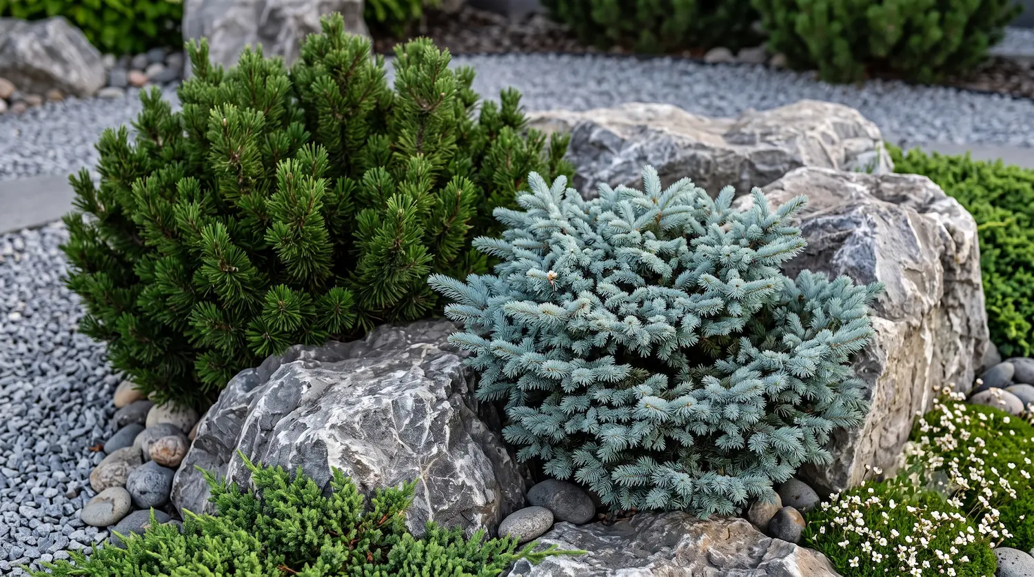 picea pungens y pinus mugo | jardinesconestiloes Picea Pungens Y Pinus Mugo El Nuevo Jardín Mineral Tensión Geológica Y Cromatismo Profundo
