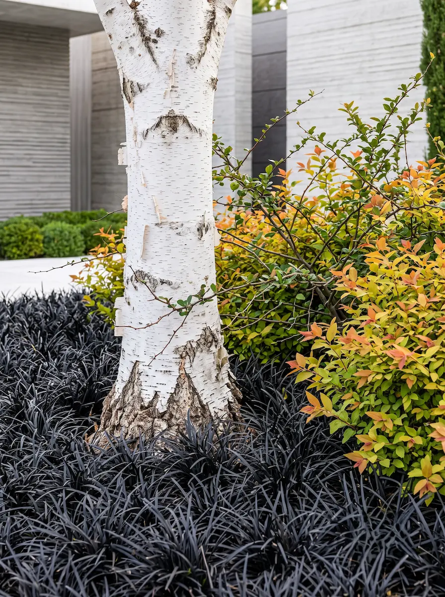 tronco beteula spirea y ophipogon negro | jardinesconestiloes Tronco Beteula Spirea Y Ophipogon Negro El Lienzo Invertido La Arquitectura Del Abedul Fricción Púrpura Y Ribera Oscura