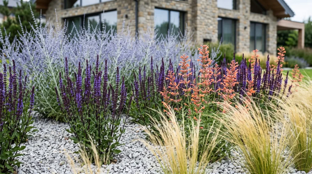 Contraste vertical entre Agastache rupestris y Salvia nemorosa Caradonna | jardinesconestiloes Contraste Vertical Entre Agastache Rupestris Y Salvia Nemorosa Caradonna El Oasis Xérico Estructurando El Secano Con Agastache Salvia Y Perovskia