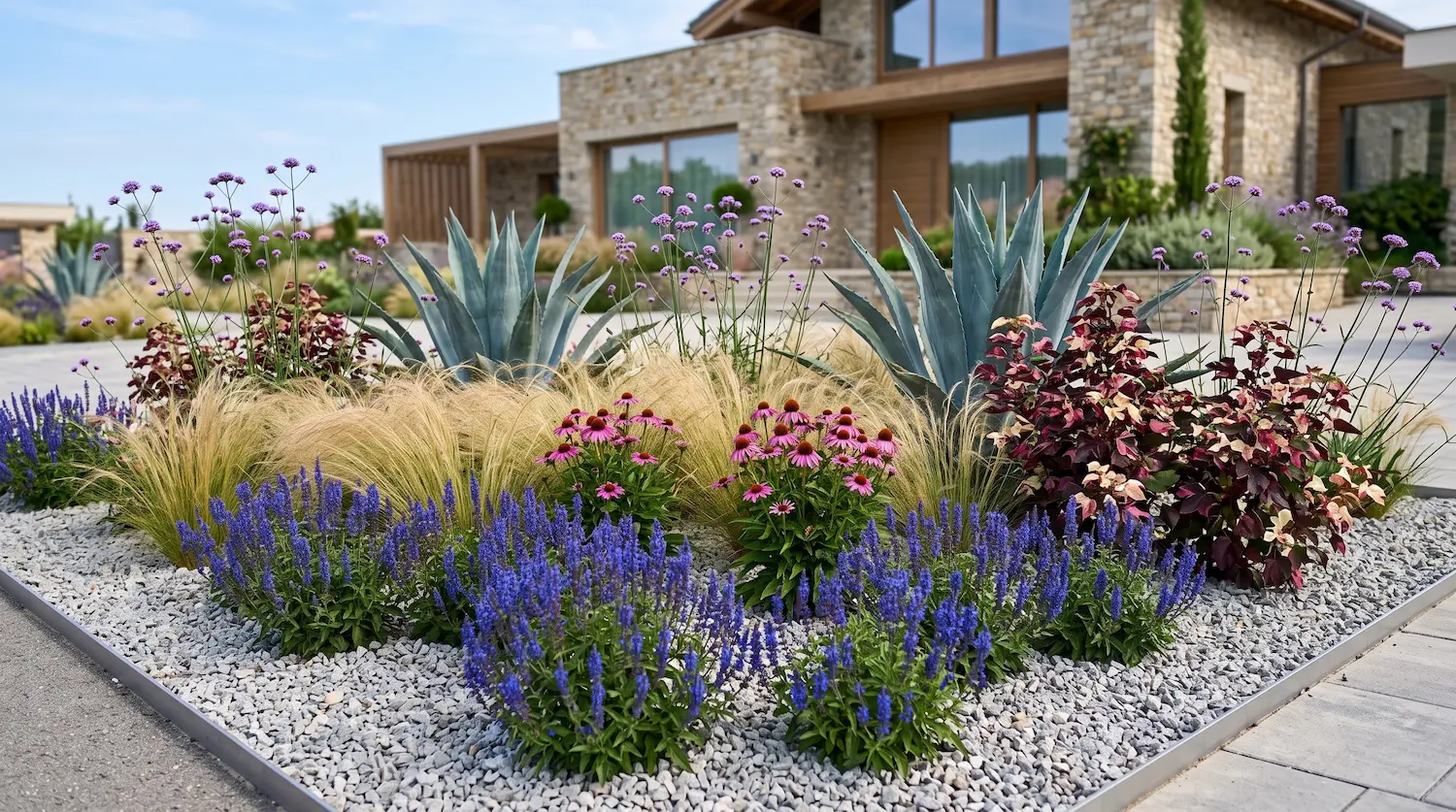 Diseño Mediterráneo Con Agave Gossypium Variegado Stipa Y Vivaces Tensión Escultural Y Movimiento Estructurando El Mediterráneo Con Agave Algodón Variegado Y Gramíneas