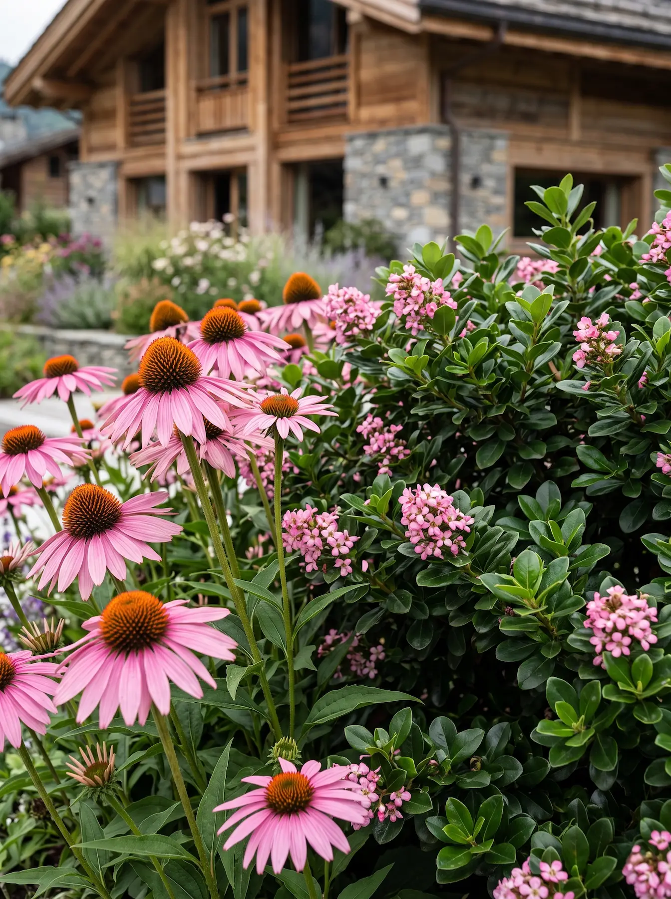 Escallonia Laevis Y Echinacea Purpurea La Tensión Del Rosa Arquitectura Floral Con Escallonia Weigela Y Equinácea