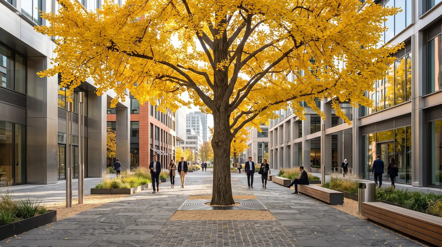 Foto Del Ginkgo Biloba Con Follaje Amarillo Integrándose En La Arquitectura Los Aires Acondicionados De Hoja Y Raíz El Regreso De La Tecnología Que Siempre Enfrió Las Ciudades