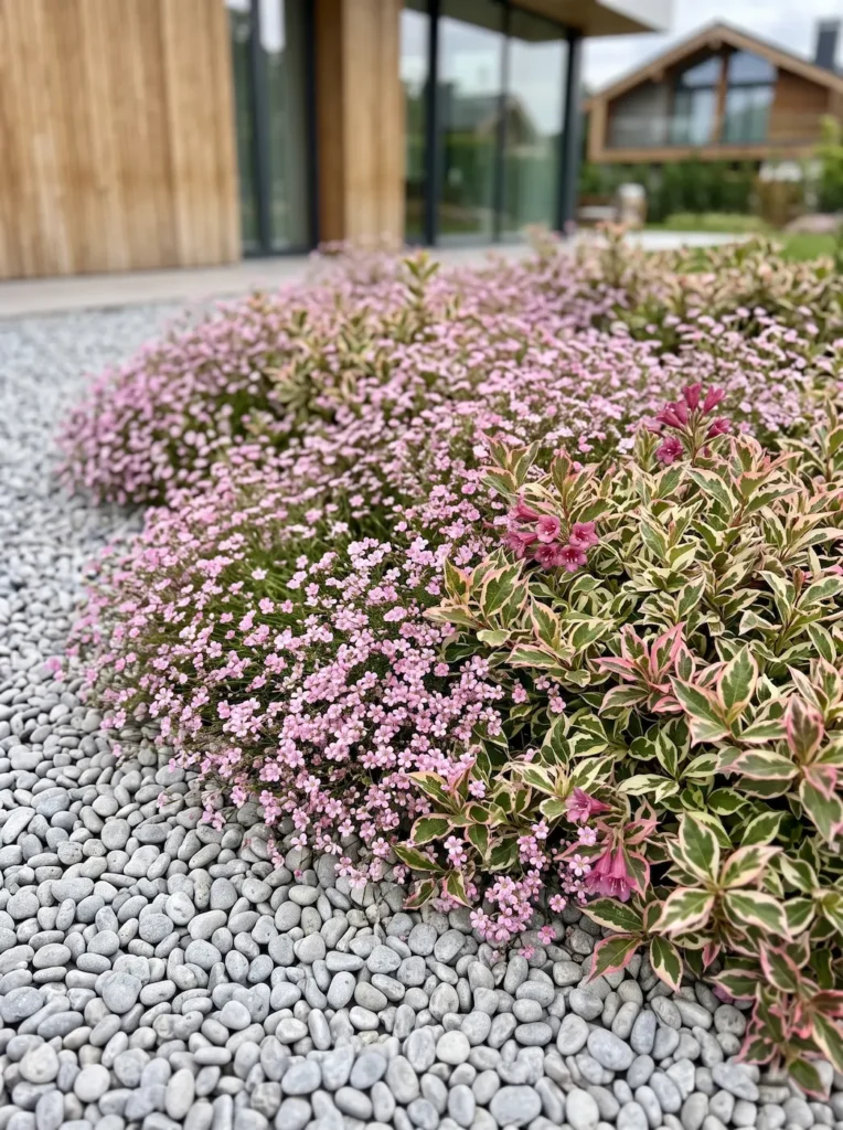 Gypsophila Muralis Y Weigela Florida Monet La Tensión Del Rosa Arquitectura Floral Con Escallonia Weigela Y Equinácea'Monet'.