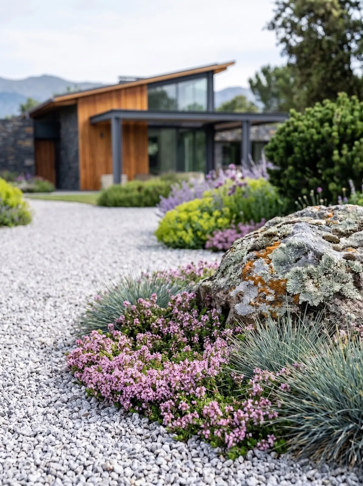 Integración De Roca De Granito Con Festuca Glauca Y Thymus El Eco De La Sierra Granito Pinus Mugo Y Naturalismo Serrano