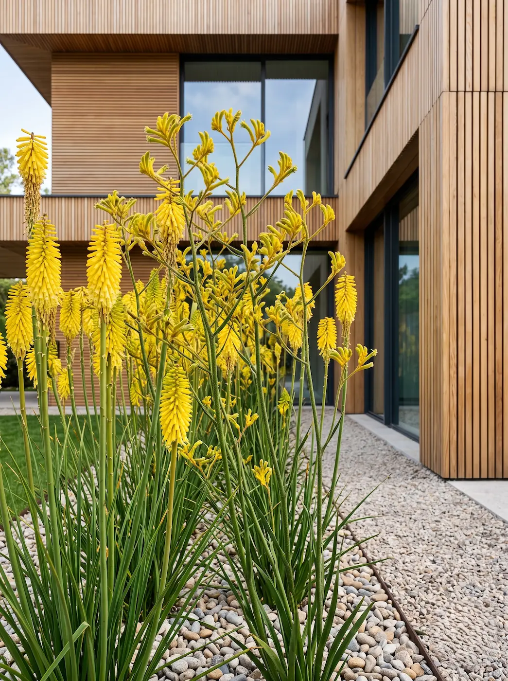 Kniphofia Citrina Y Anigozanthos Flavidus El Fuego Arquitectónico Verticalidad Exótica Y Fricción Estructural