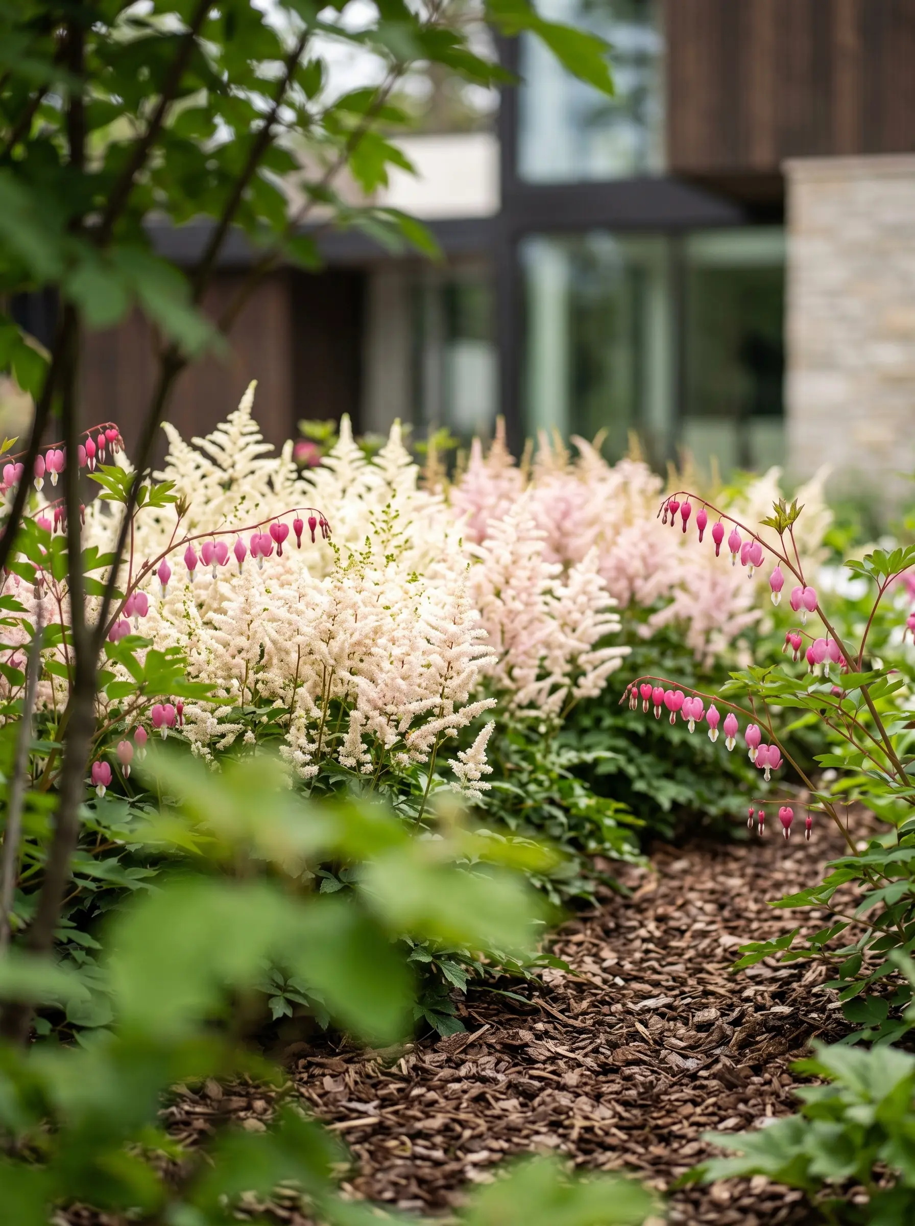 Masas entrelazadas de Astilbe crema y rosa junto a Dicentra | jardinesconestiloes Masas Entrelazadas De Astilbe Crema Y Rosa Junto a Dicentra Inicio