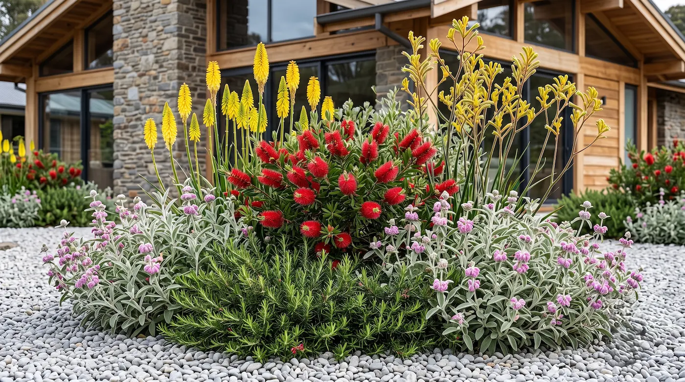 Combinacion Callistemon Kniphofia Citrina Y Anigozanthos Flavidus El Fuego Arquitectónico Verticalidad Exótica Y Fricción Estructural