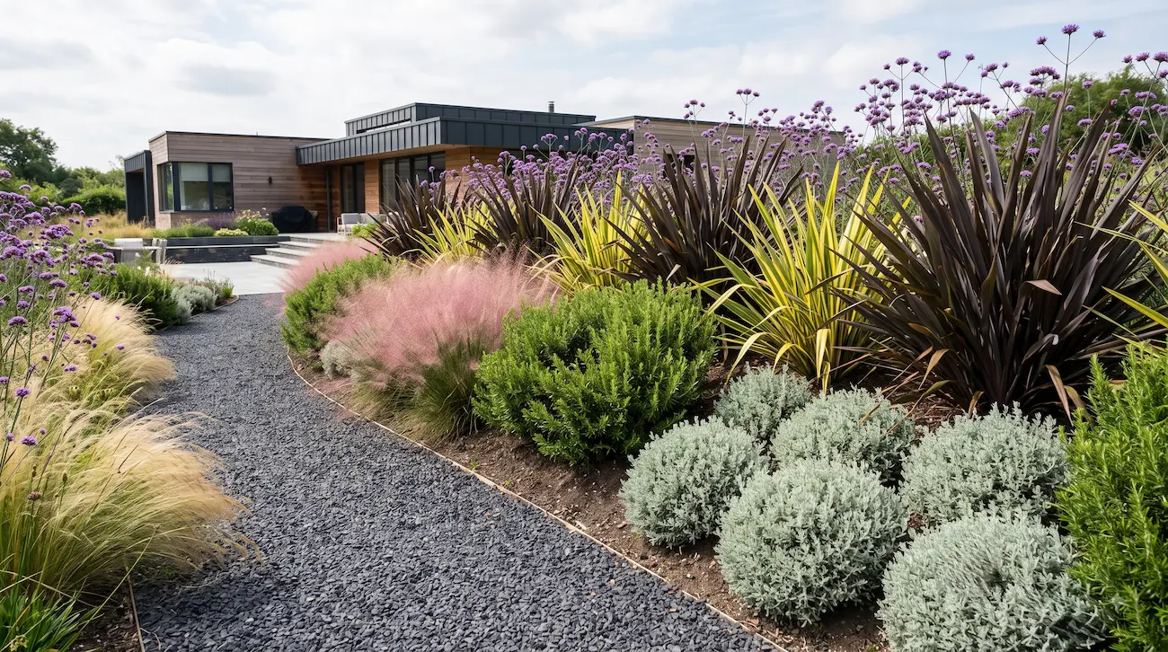 Combinacion Phormium Verbena Baccharis Tensión Cromática Y Arquitectura Viva Sobre Lecho De Antracita