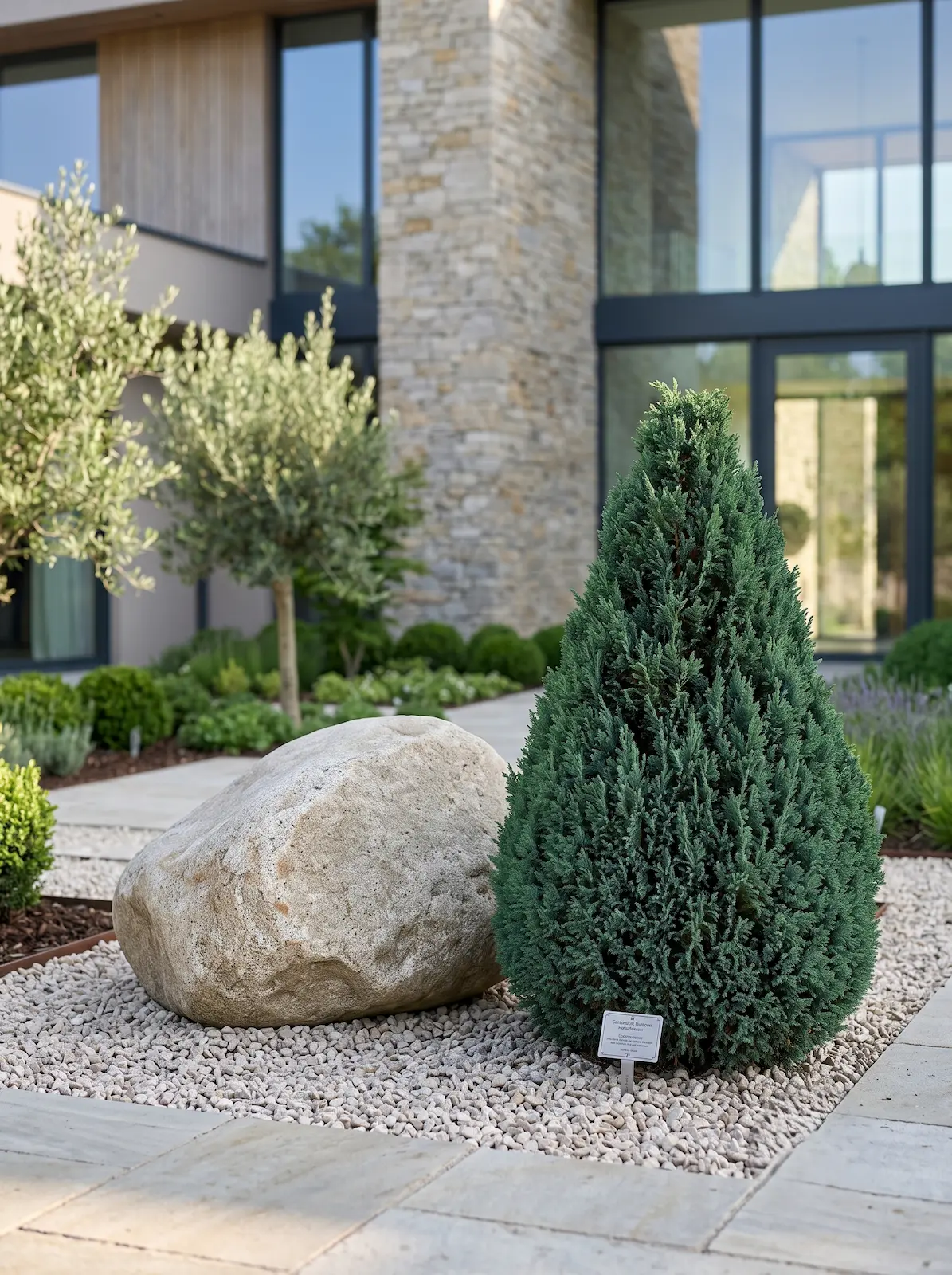 escudodisenohardscapebloquepiedraconiferajardinesconestilo | jardinesconestiloes Escudo diseno hardscape bloque piedra conifera jardines con estilo La Paradoja De La Entrega Por Qué El Paisajismo Corre Una Maratón Mientras La Arquitectura Gana Los 50 Metros Lisos
