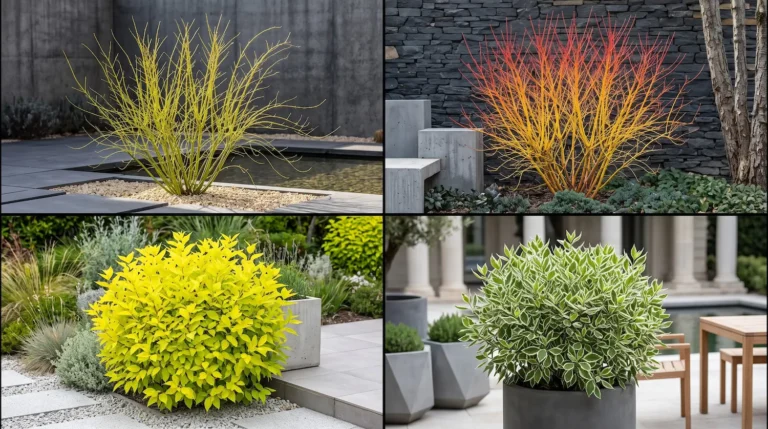 galería de imágenes de cuatro variedades de cornus distintas con interés paisajístico distinto en función de cada época del año