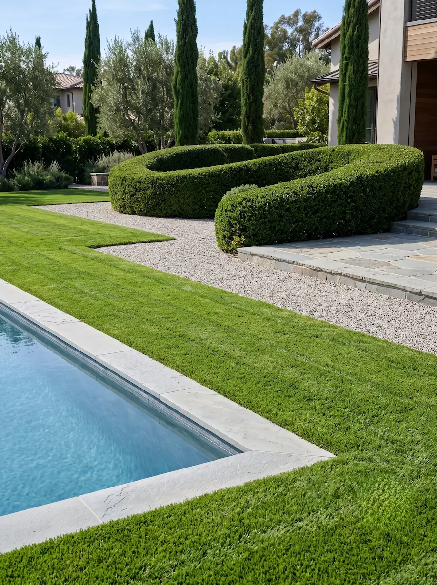 piscina seto ilex ondulante cesped y grava | jardinesconestiloes Piscina Seto Ilex Ondulante Cesped Y Grava Inicio
