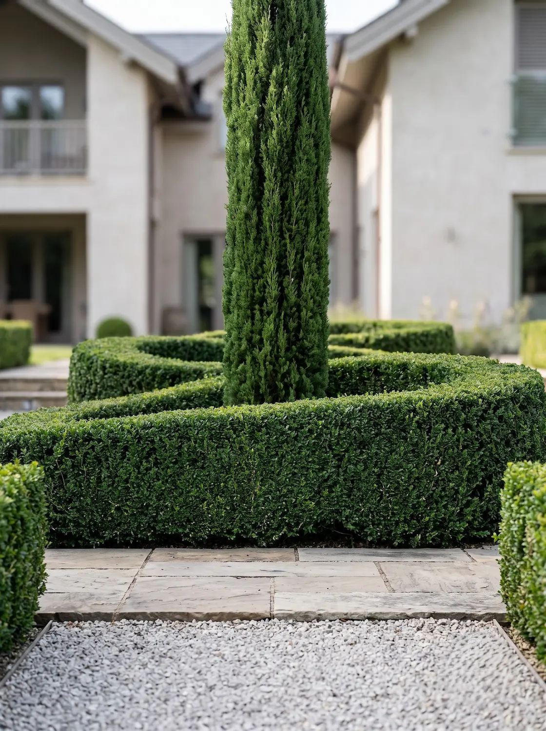 seto de ilex y cipres | jardinesconestiloes Seto De Ilex Y Cipres El Orden Y La Curva Cipreses Muro Ondulante Y El Eje Pavimentado