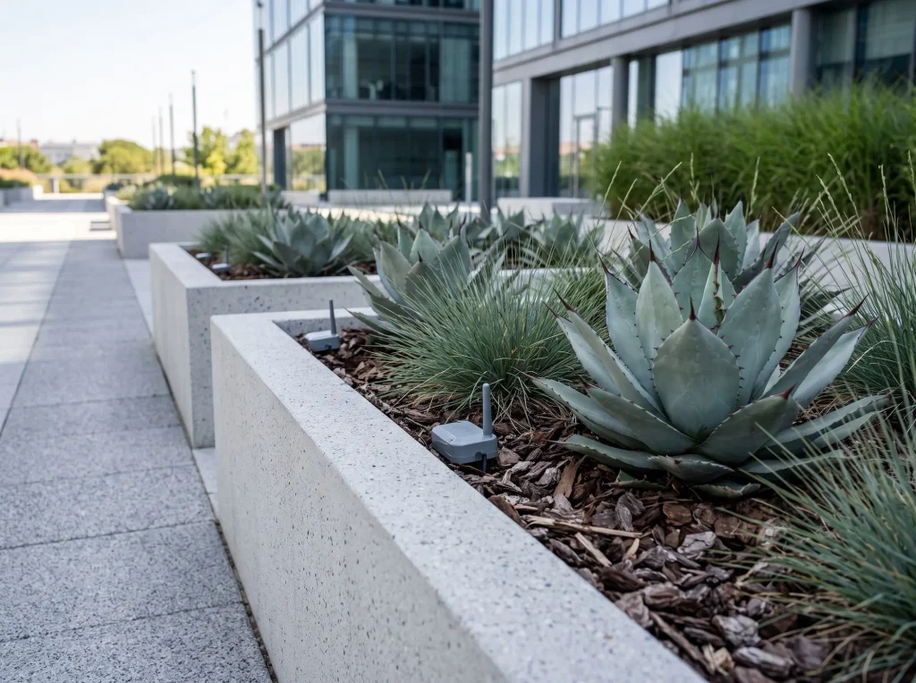 Jardineras Hormigon Con Planta Xerofita Iberflora 2026 Macrotendencias Y Eficiencia Operativa En El Nuevo Paisajismo Estructural